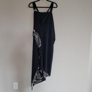 BCBGMaxAzria Blue and Black Asymmetrical Draped Cocktail Dress